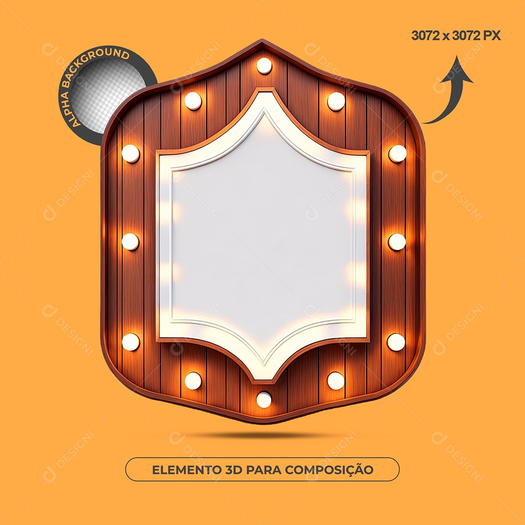 Moldura De Madeira Com Lâmpadas Elemento 3D Para Composição PSD