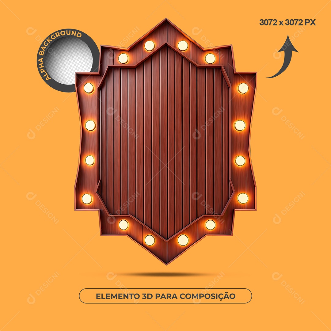 Forma De Madeira Com Lâmpadas Elemento 3D Para Composição PSD