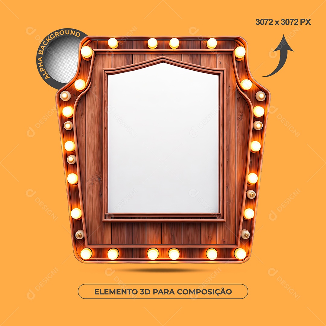 Moldura De Madeira Com Lâmpadas Elemento 3D Para Composição PSD