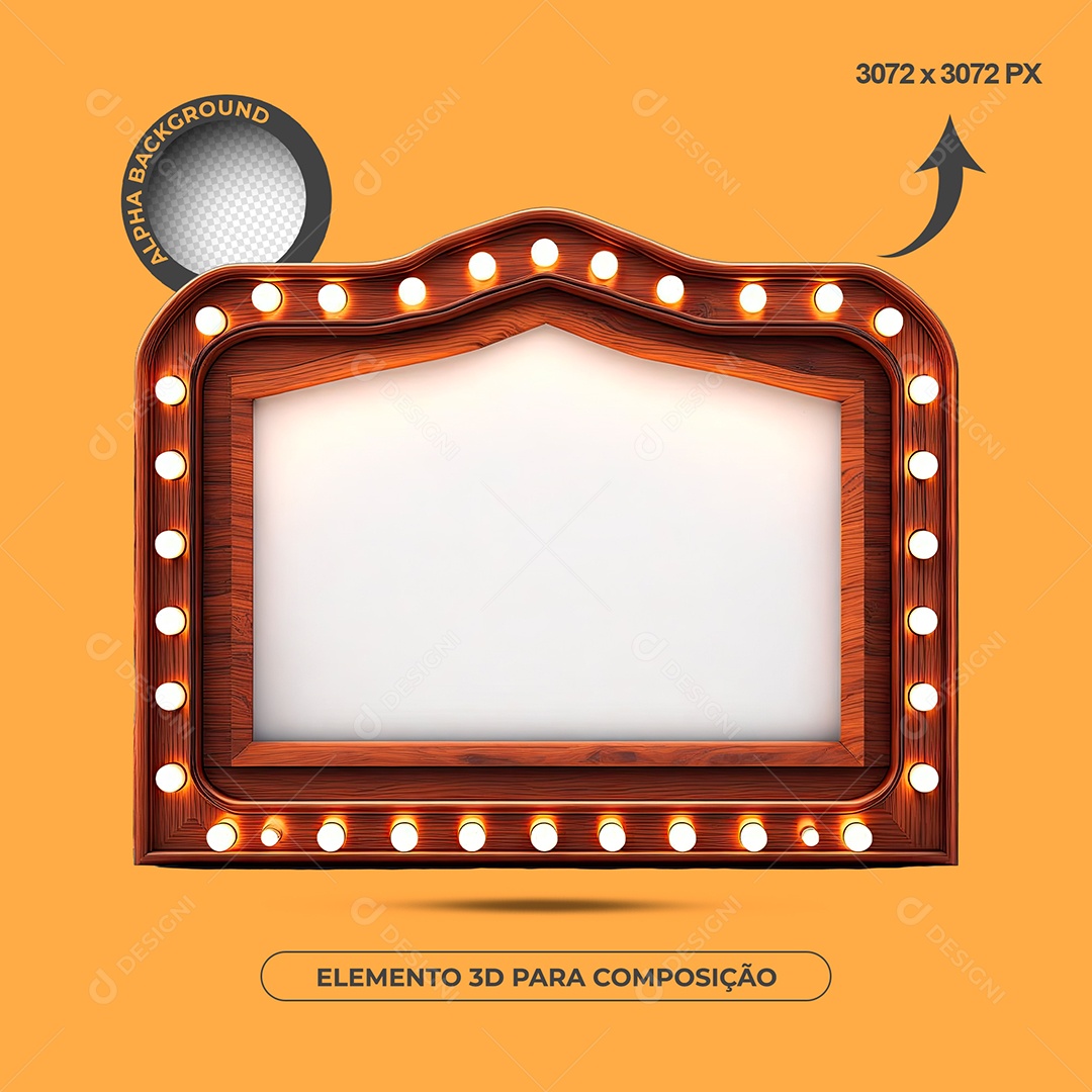 Elemento 3D Moldura De Madeira Com Lâmpadas Para Composição PSD
