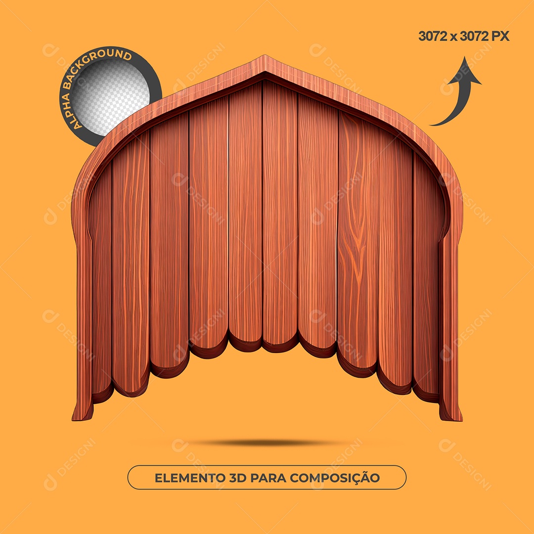 Elemento 3D Forma De Madeira Para Composição PSD