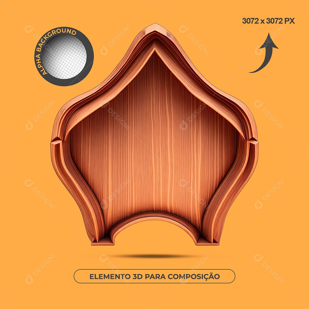 Elemento 3D Forma De Madeira Para Composição PSD
