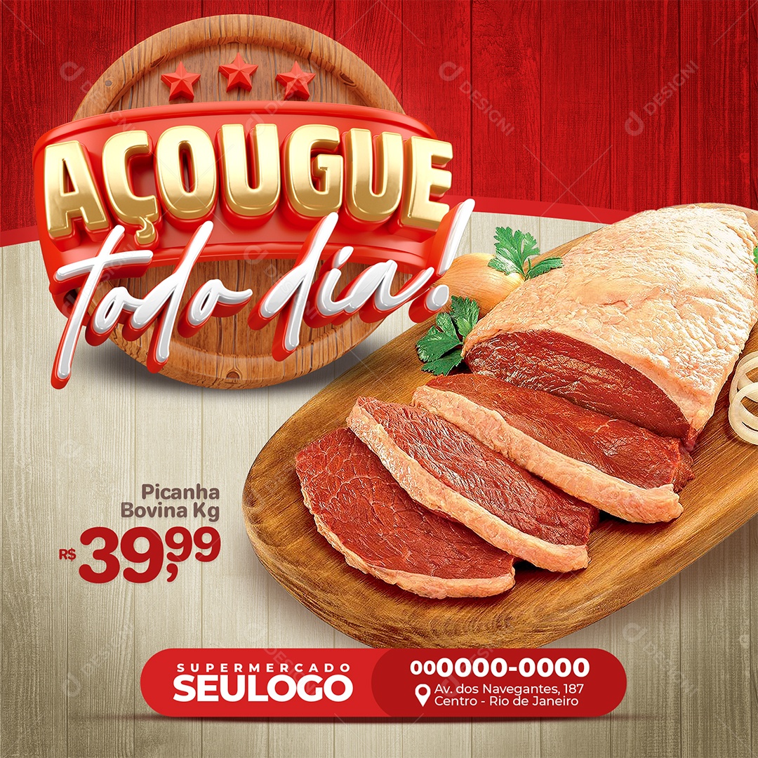 Açougue Todo Dia Supermercado Social Media PSD Editável