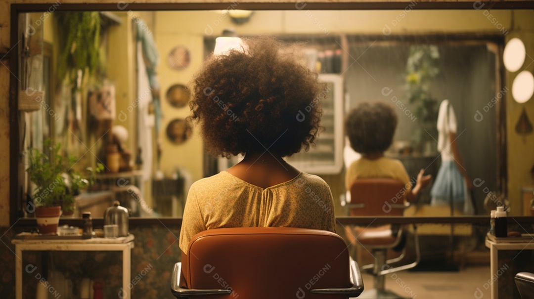 Mulher de cabelo crespo no cabeleireiro