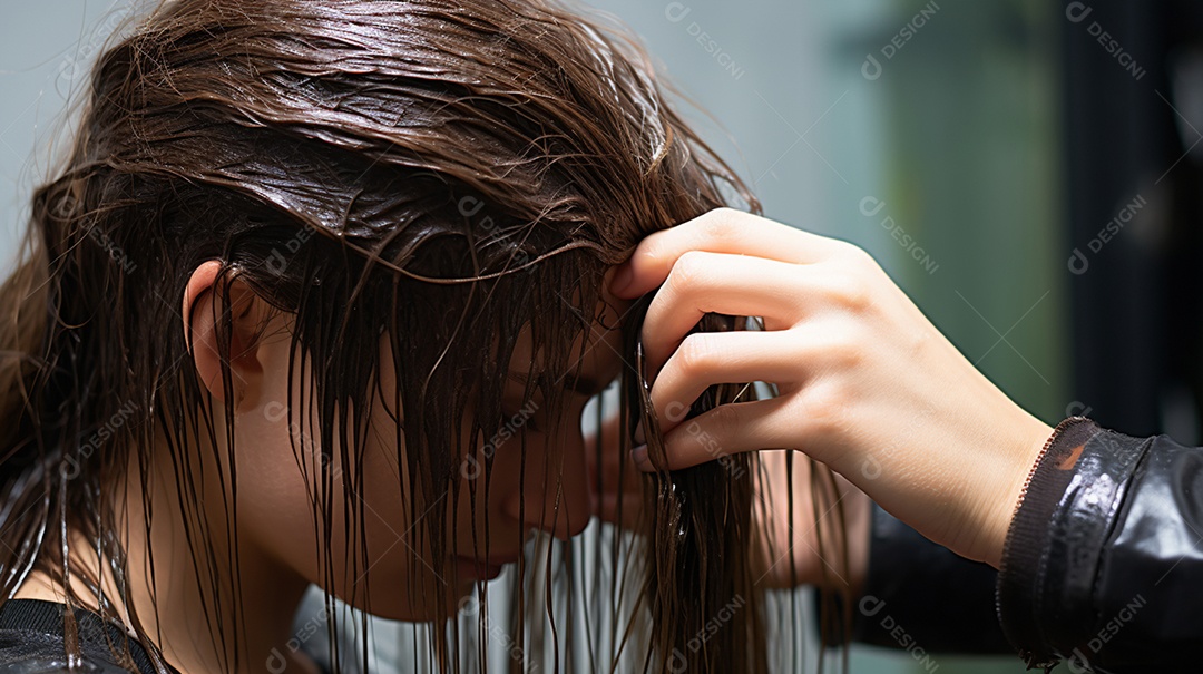 Mulher de cabelo liso no salão de beleza