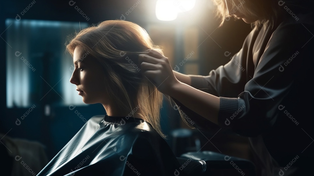 Mulher sentada na cadeira do salão de beleza