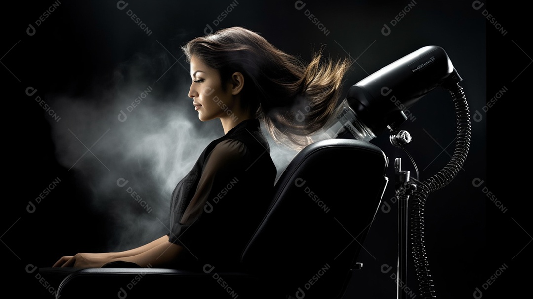 Mulher sentada na cadeira do salão de beleza