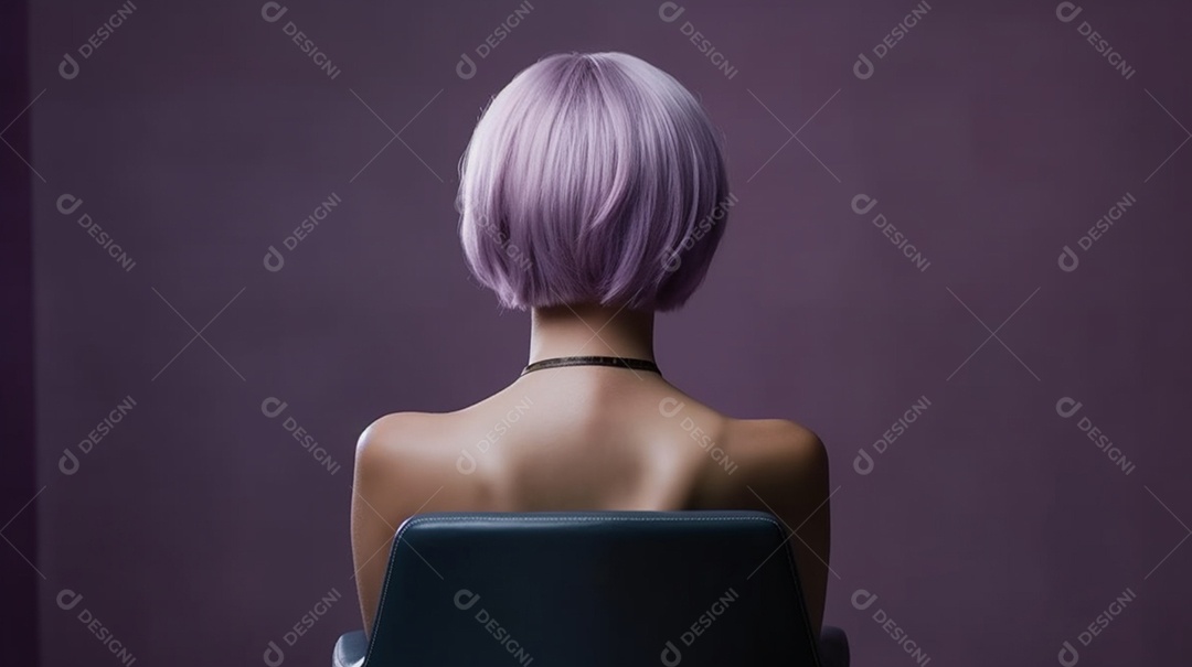 Mulher sentada na cadeira do salão de beleza