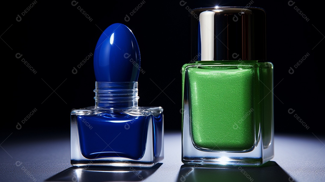 Dois esmaltes colorido em fundo escuro