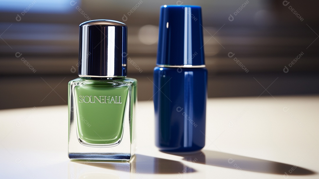 Dois esmaltes coloridos em fundo desfocado