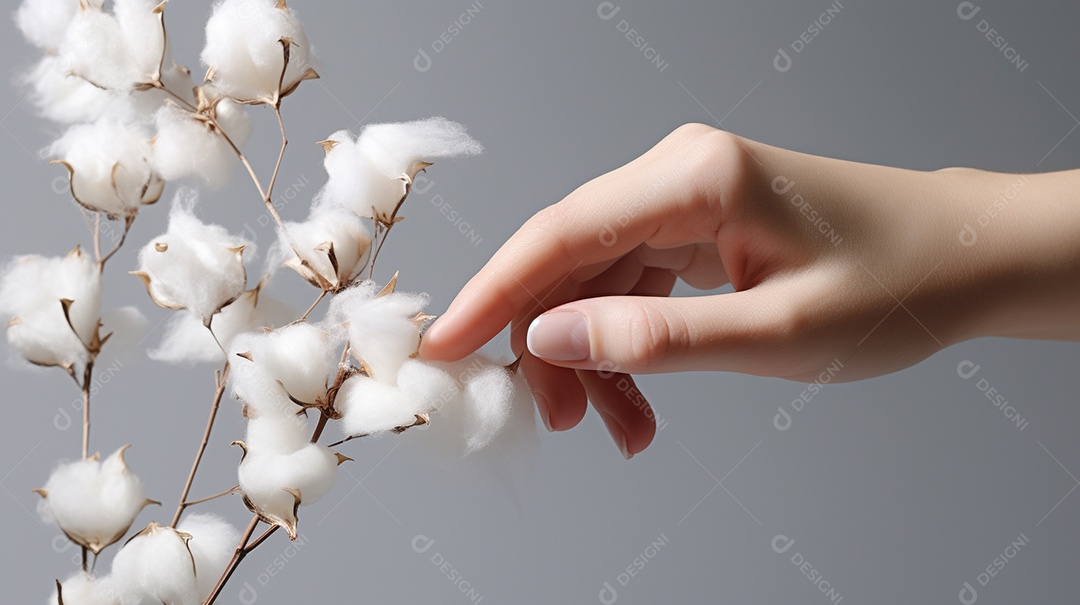 Mulher segurando ramo de algodão