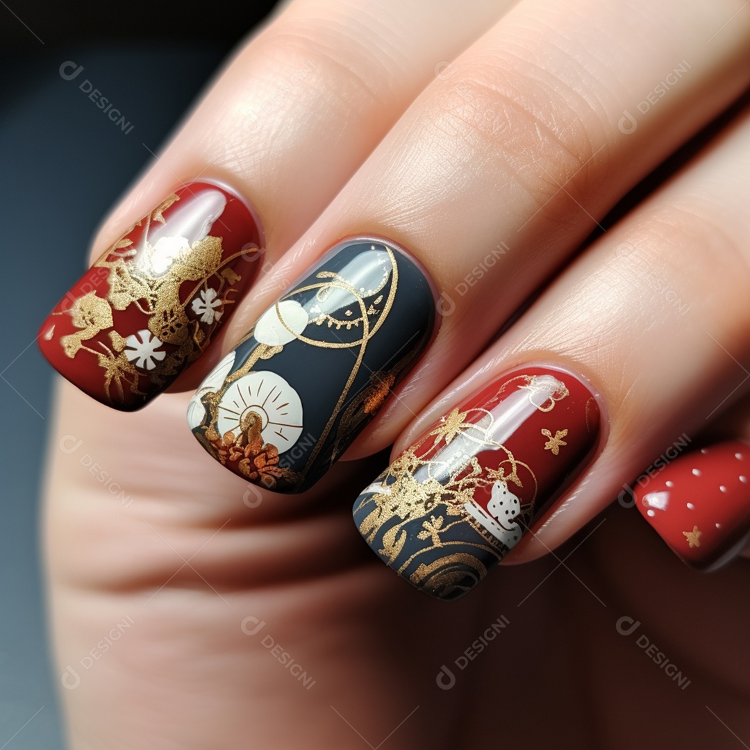 Detalhes da unha pintada e decorada da mulher