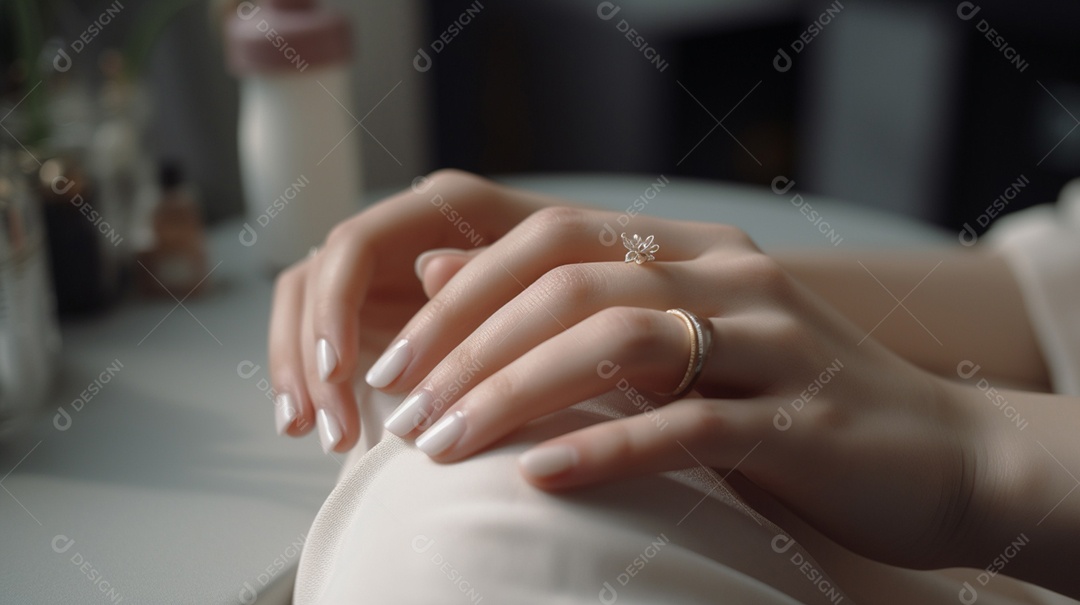 Detalhes da unha pintada e decorada da mulher