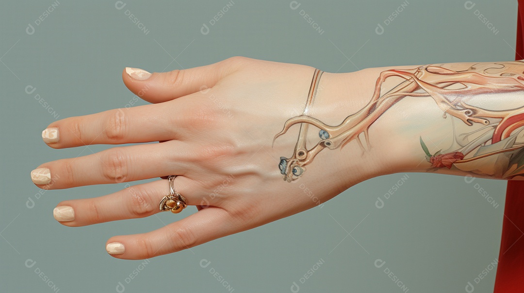 Detalhes da unha pintada e decorada da mulher