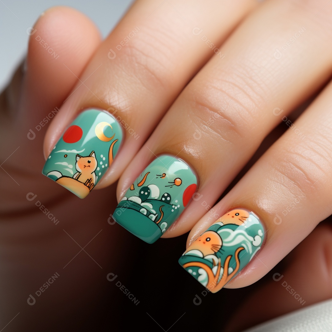 Detalhes de unhas pintadas da mulher