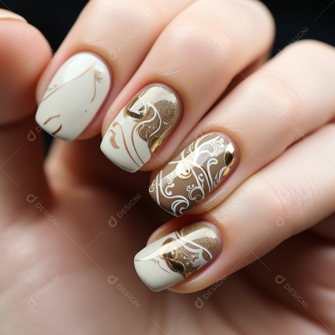 Detalhes da unha pintada da mulher