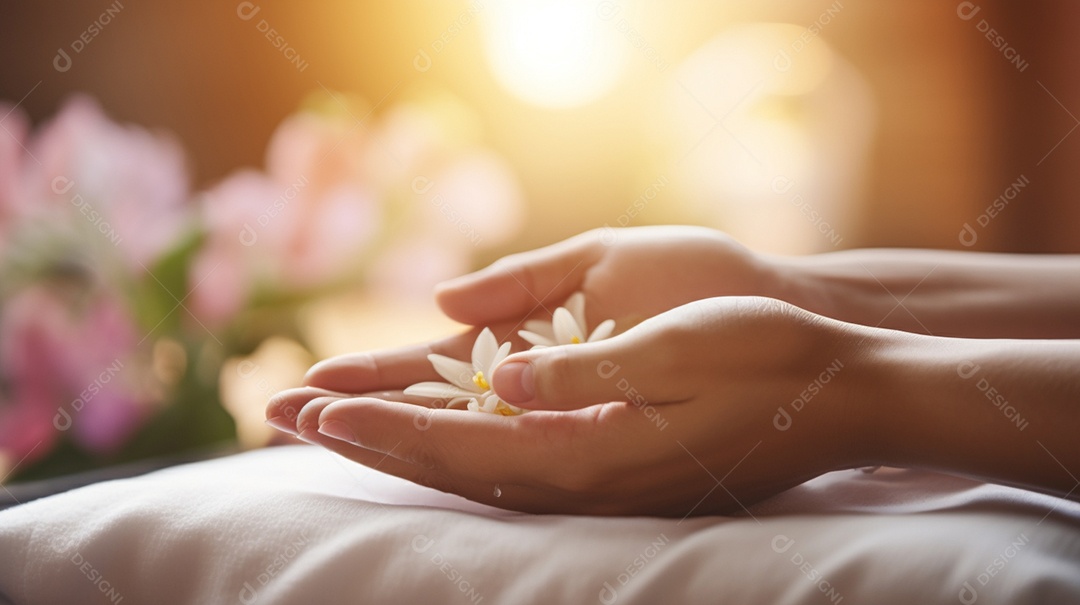 Mulher segurando flores brancas