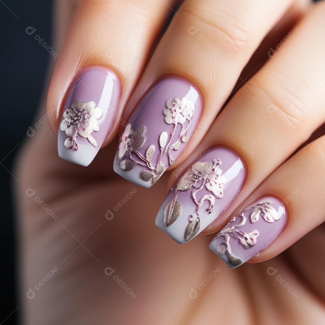 Detalhes da unha pintada da mulher