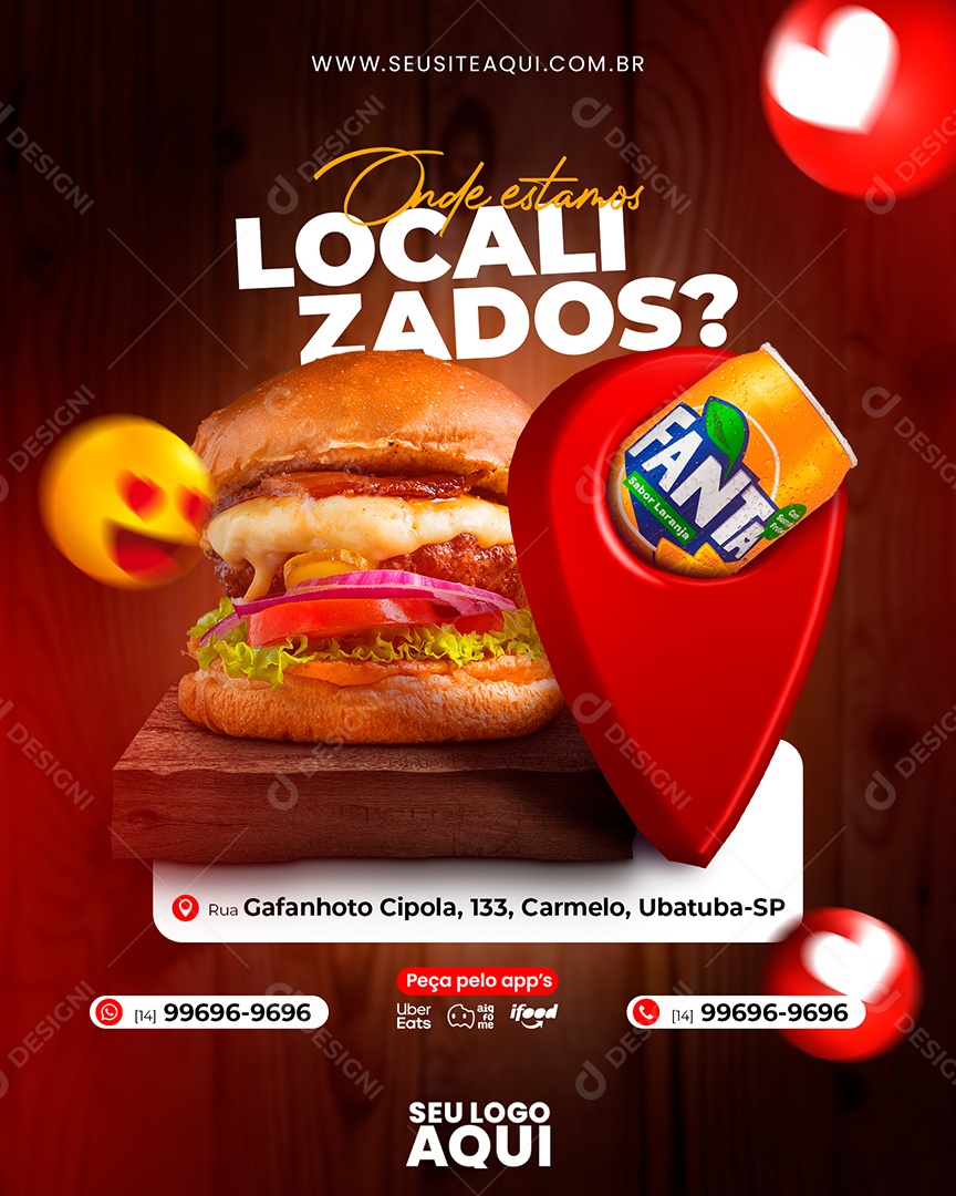 Onde Estamos Localizados Hamburgueria Social Media PSD Editável
