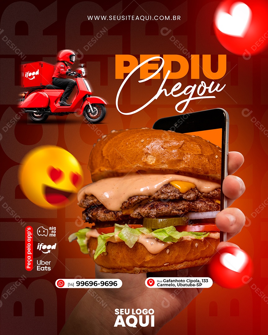 Social Media Pediu Chegou Hamburgueria Delivery PSD Editável