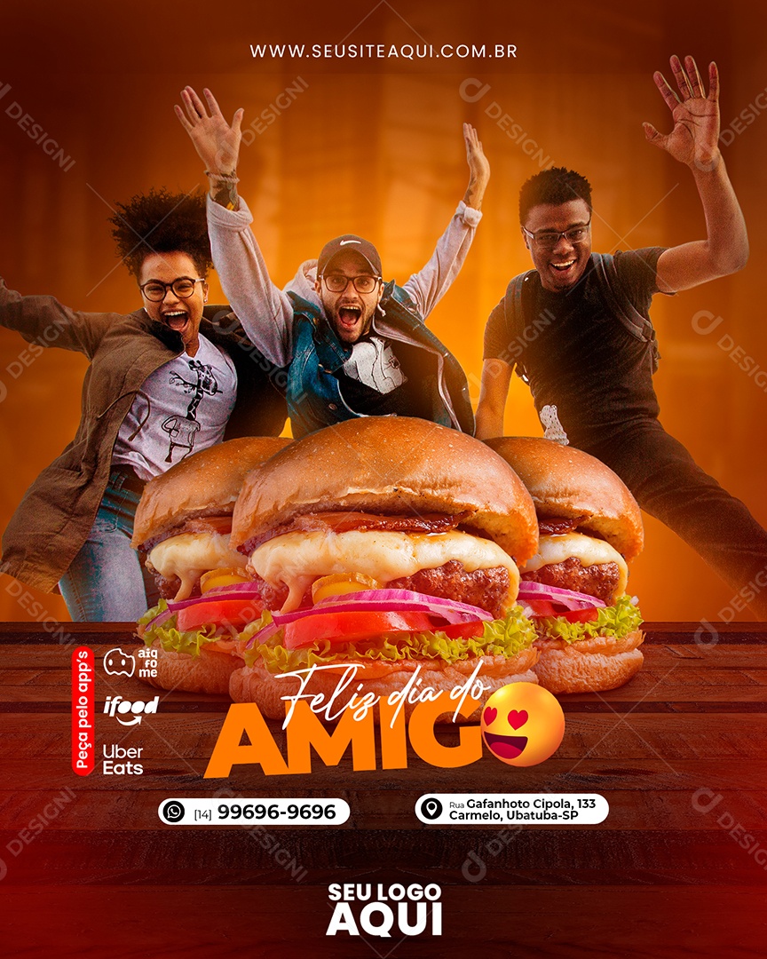 Feliz Dia Do Amigo Hamburgueria Social Media PSD Editável