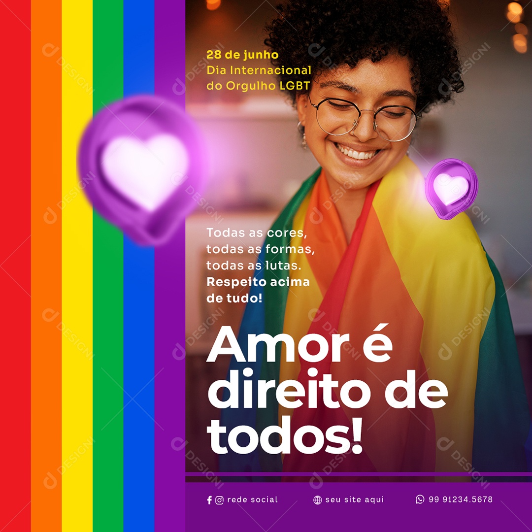 Social Media 28 De Junho Dia Do Orgulho LGBT Respeito Acima De Tudo PSD Editável