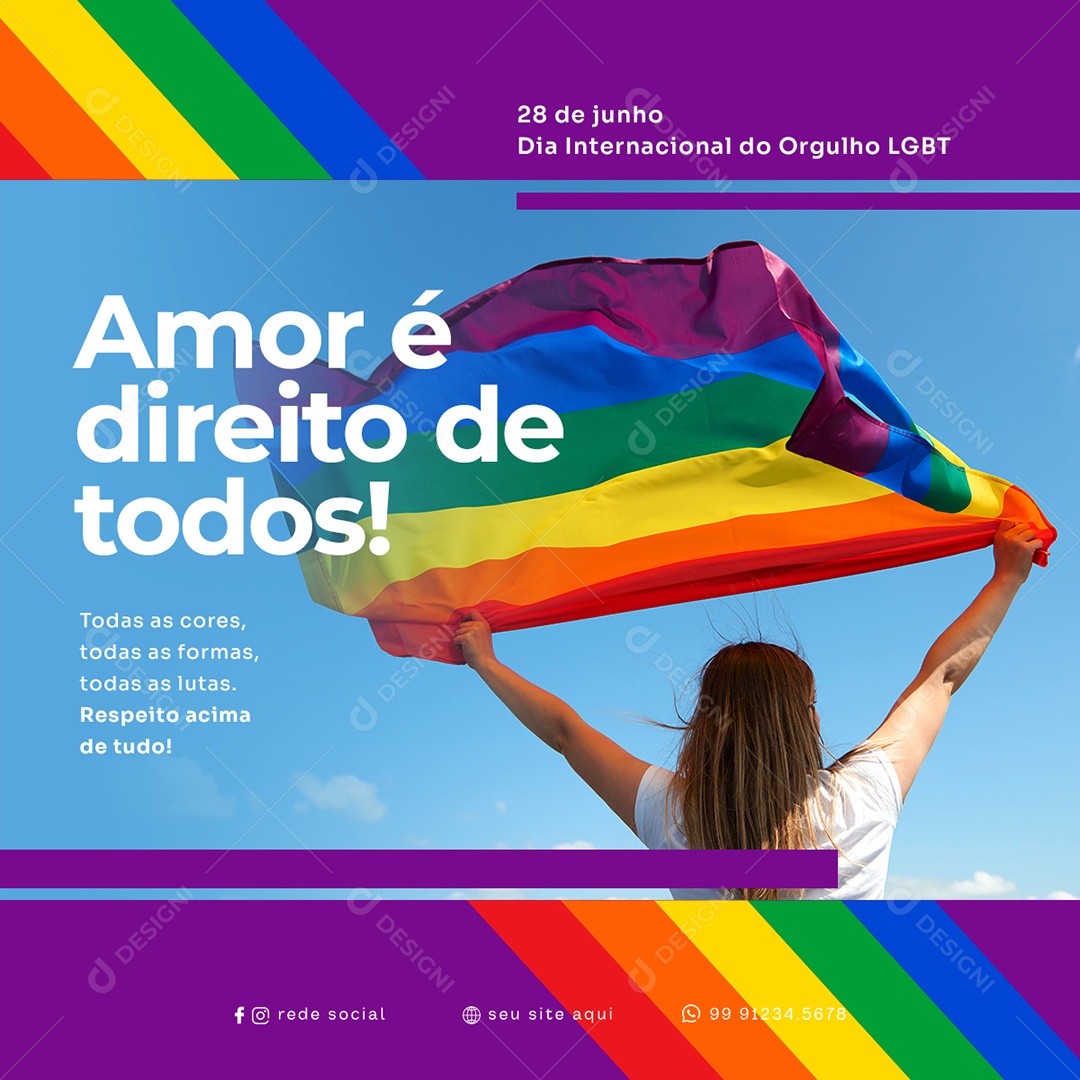 Amor é Direito De Todos 28 De Junho Dia Internacional Do Orgulho LGBT Social Media PSD Editável