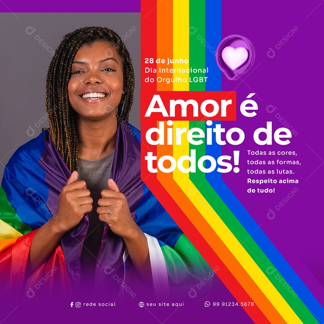 Social Media Amor é Direito De Todos Dia Internacional Do Orgulho LGBT PSD Editável