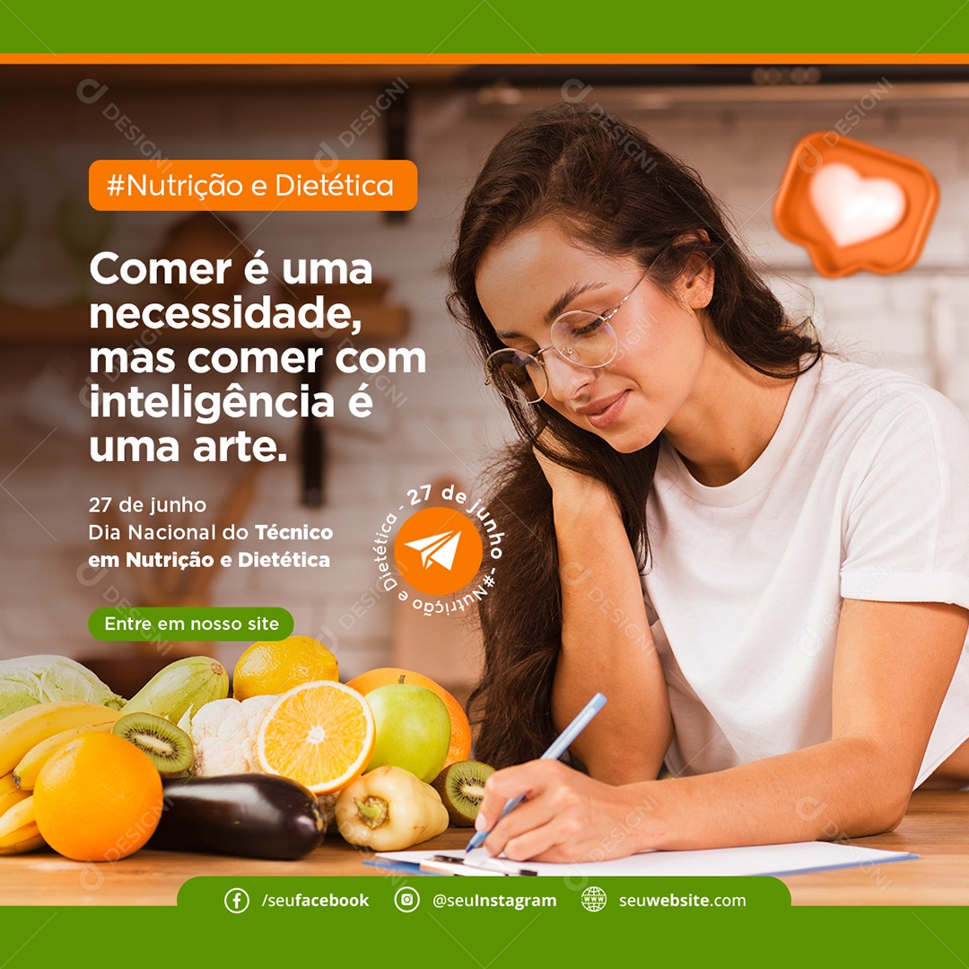 Comer é Uma Necessidade Nutrição e Dietética Social Media PSD Editável