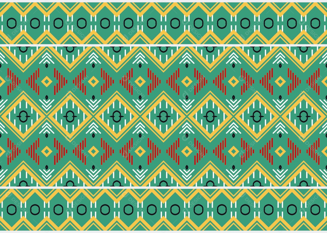 Padrão Tribal Tradicional Estilo Asteca Verde e Dourado Moderno Vetor EPS