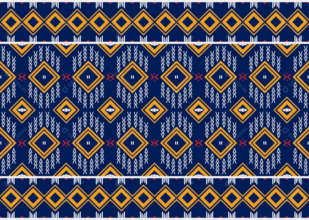 Padrão Tribal Tradicional Estilo Asteca Azul e Dourado Moderno Vetor EPS