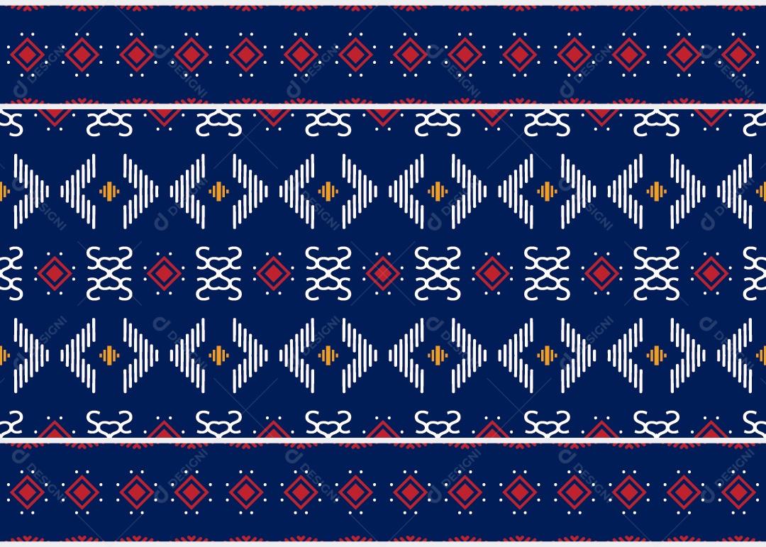 Padrão Tribal Tradicional Estilo Asteca Azul Vermelho e Branco Moderno Vetor EPS