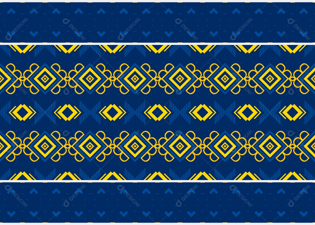 Padrão Tribal Tradicional Estilo Asteca Amarelo e Azul Escuro Moderno Vetor EPS