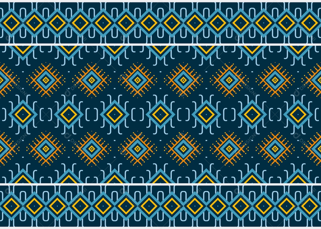 Padrão Tribal Tradicional Estilo Asteca Azul e Dourado Moderno Vetor EPS