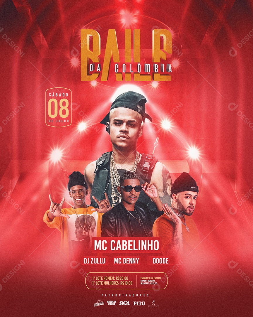 Social Media Flyer Feed Baile Da Colômbia Sábado PSD Editável