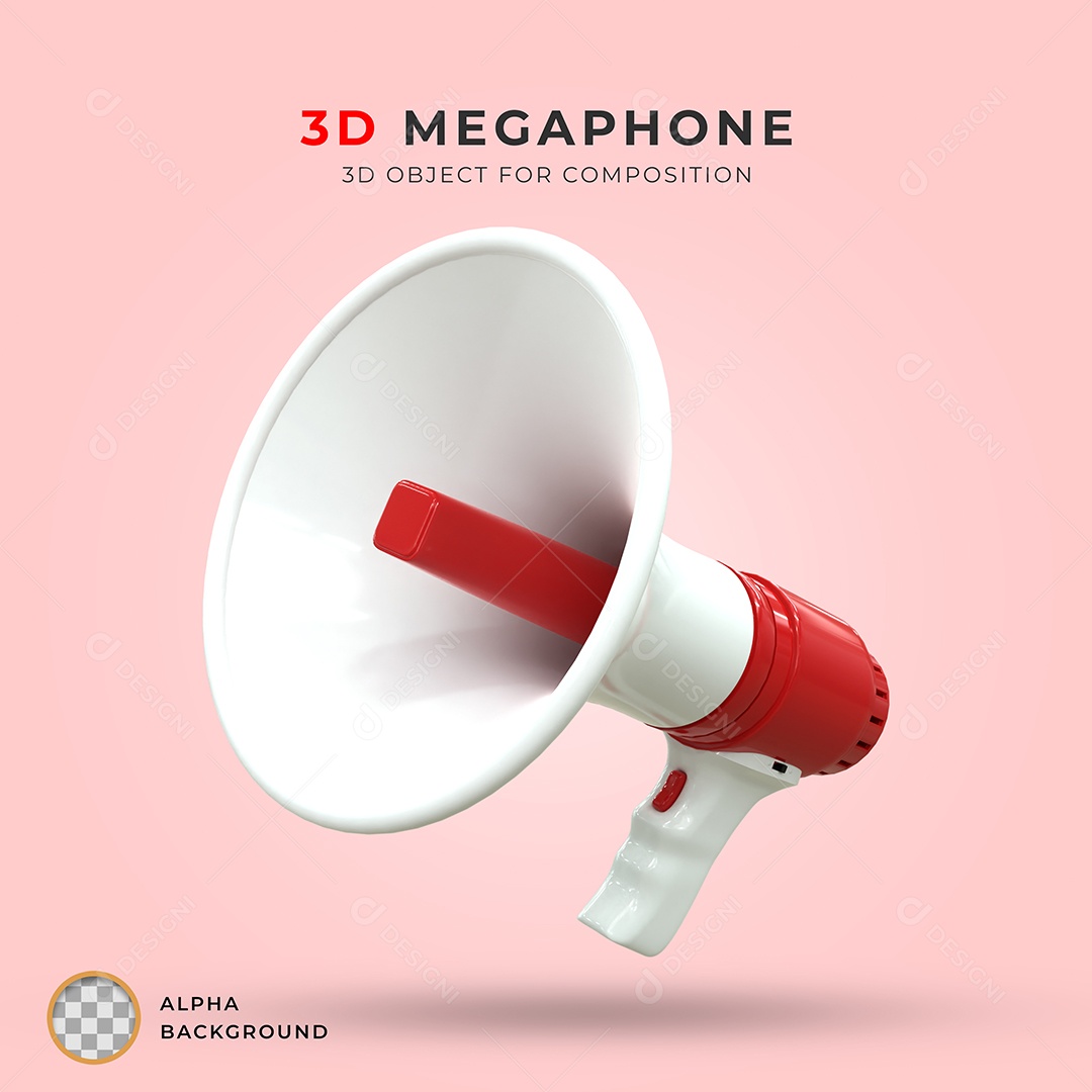 Megafone Branco e Vermelho Elemento 3D Para Composição PSD