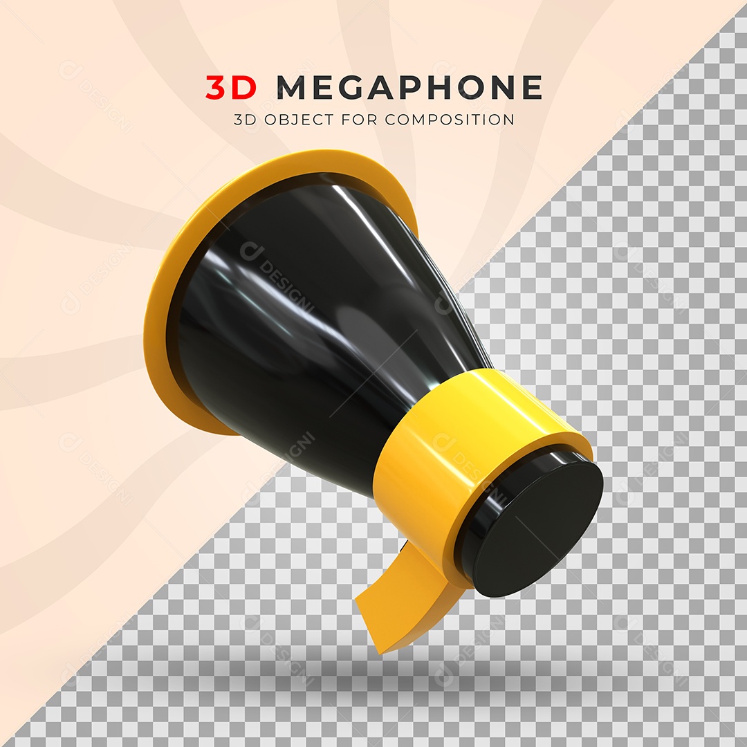 Megafone Preto e Amarelo Elemento 3D Para Composição PSD