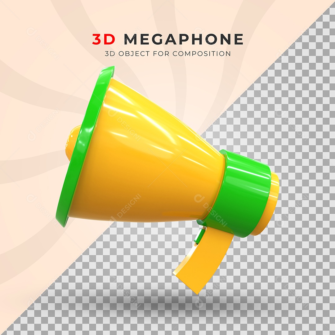 Megafone Verde e Amarelo Elemento 3D Para Composição PSD