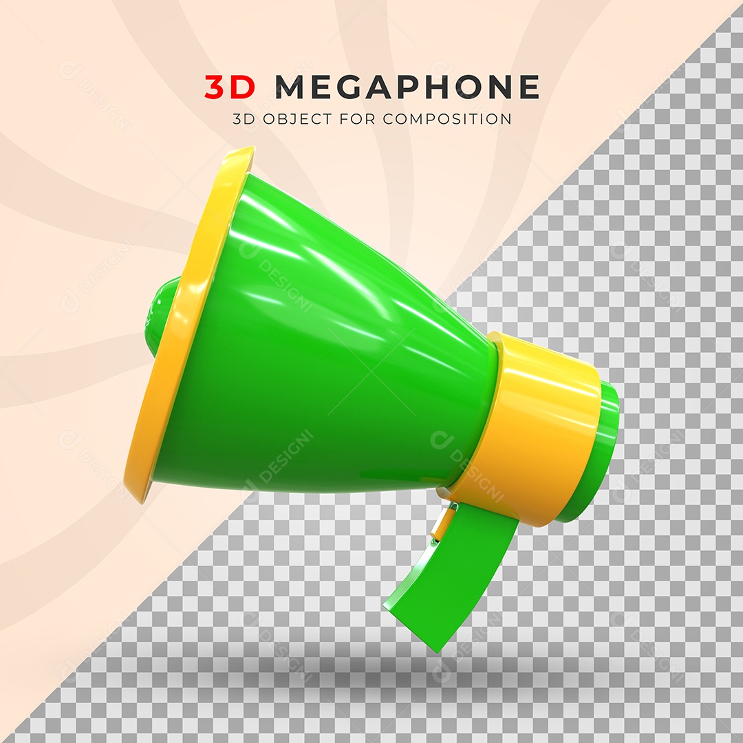 Megafone Verde e Amarelo Elemento 3D Para Composição PSD