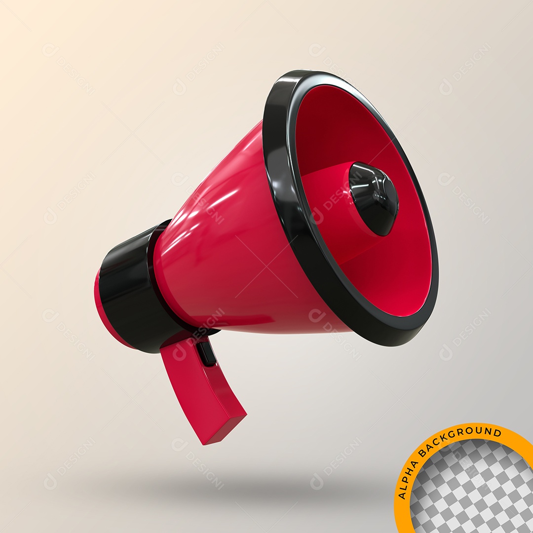 Megafone Vermelho e Preto Elemento 3D Para Composição PSD