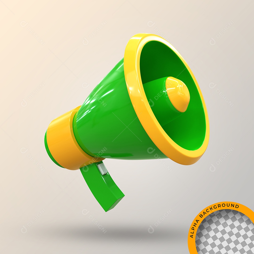 Megafone Verde e Amarelo Elemento 3D Para Composição PSD