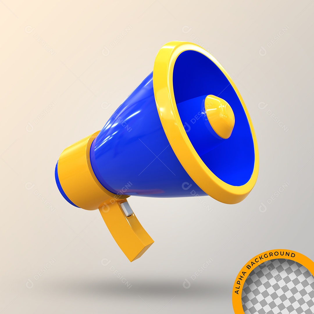 Megafone Azul e Amarelo Vista Lateral Elemento 3D Para Composição PSD
