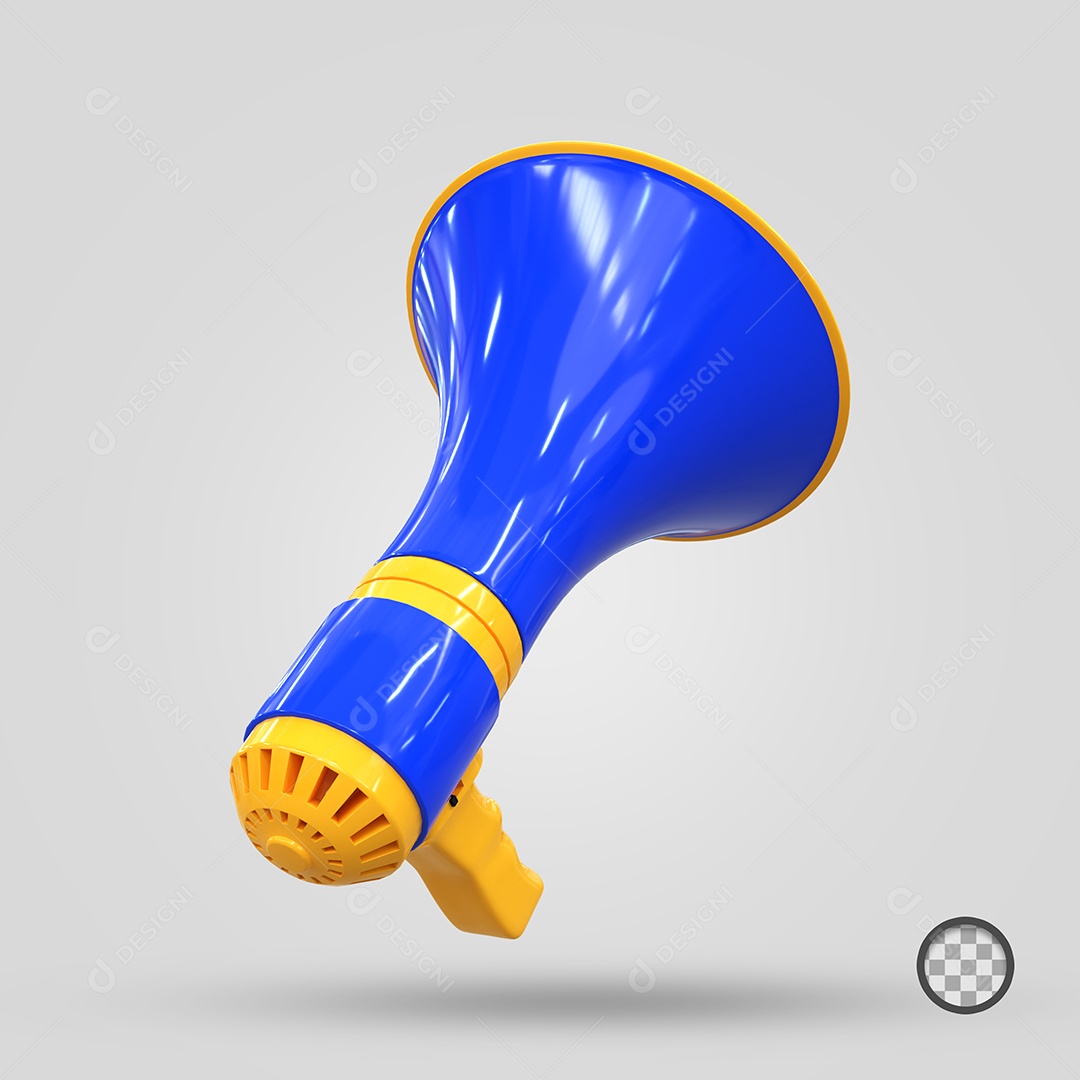 Megafone Azul e Amarelo Elemento 3D Para Composição PSD