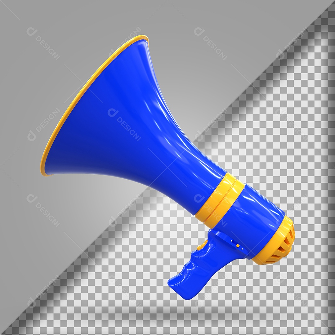 Megafone Azul e Amarelo Vista Lateral Elemento 3D Para Composição PSD