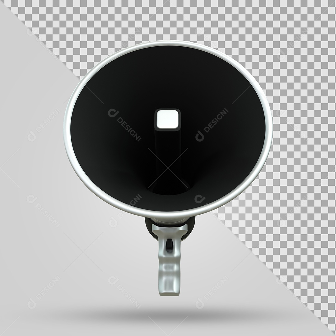 Megafone Prata e Preto Elemento 3D Para Composição PSD