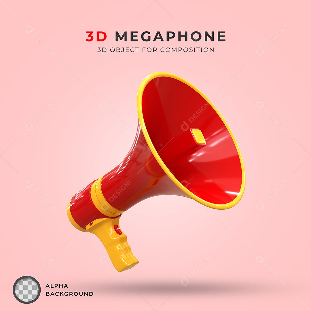 Megafone Vermelho e Amarelo Elemento 3D Para Composição PSD