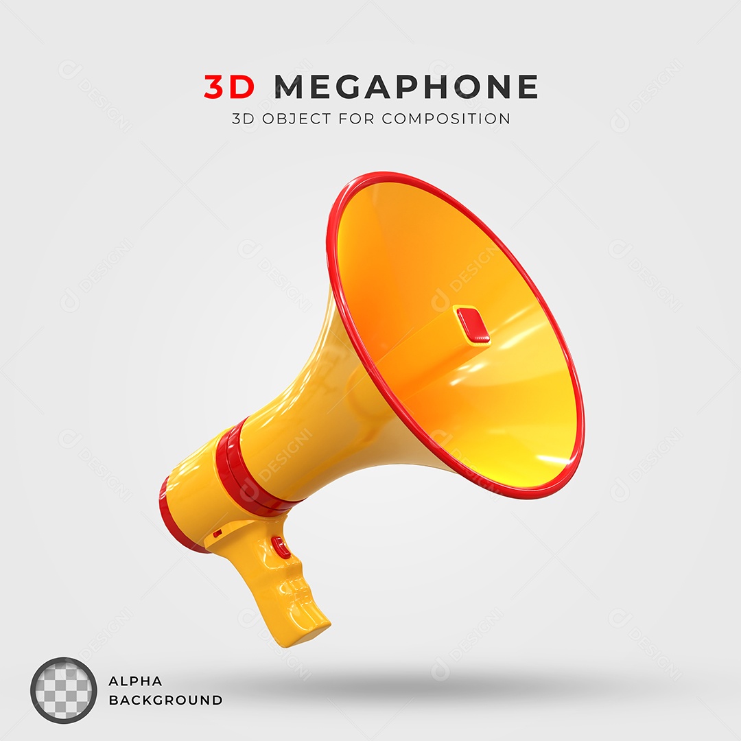 Megafone Amarelo e Vermelho Elemento 3D Para Composição PSD