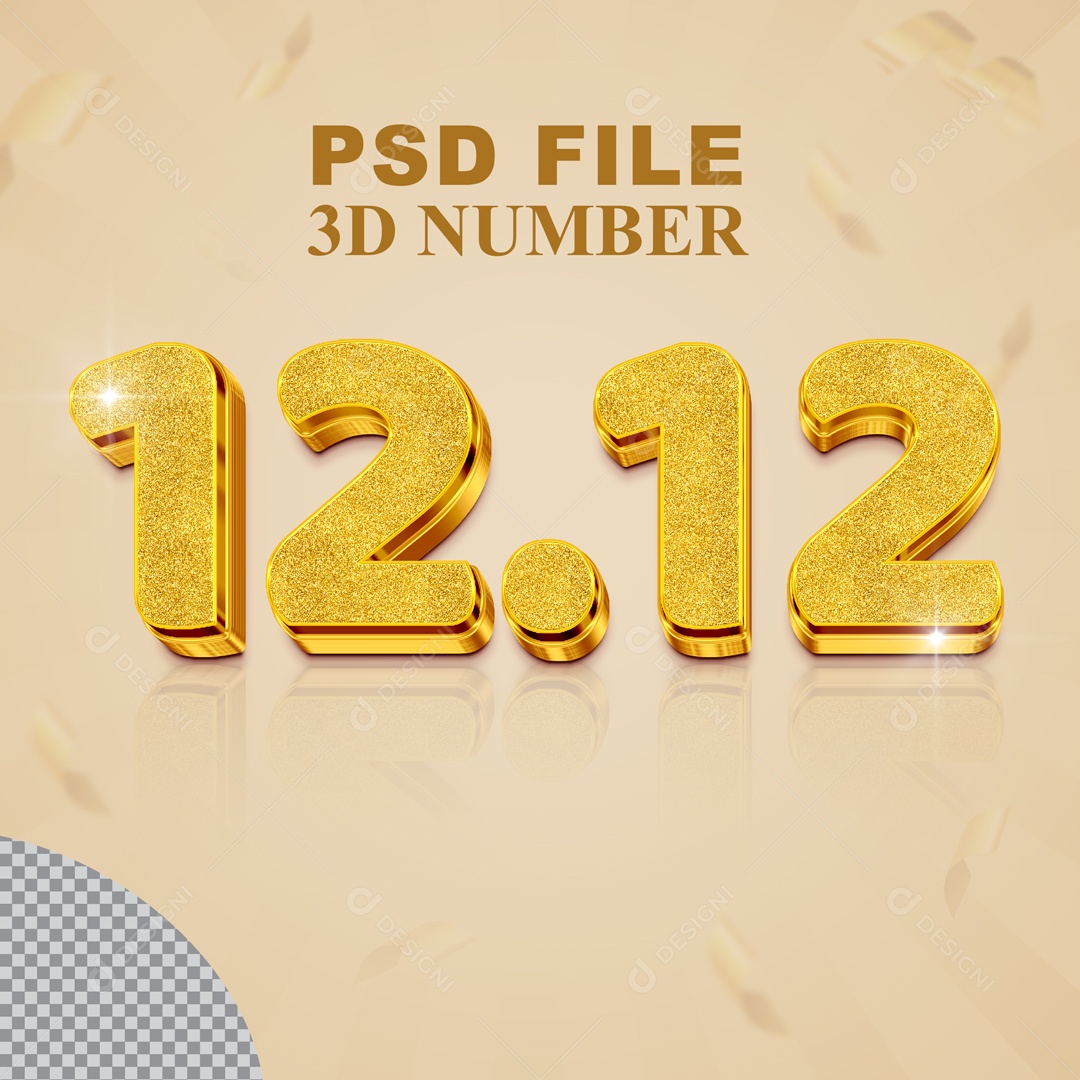 Número 12.12 3D Para Composição PSD
