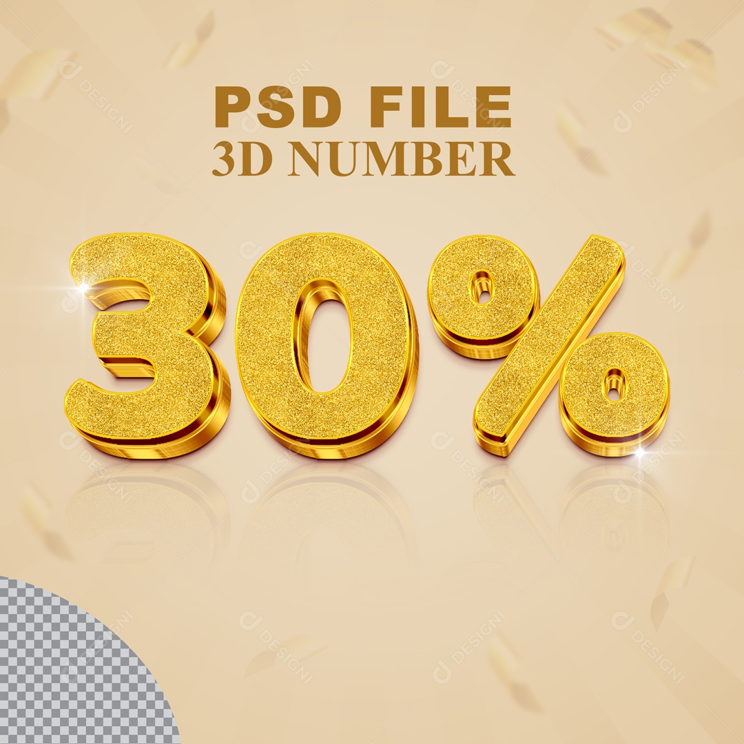 Número 3D 30% Para Composição PSD