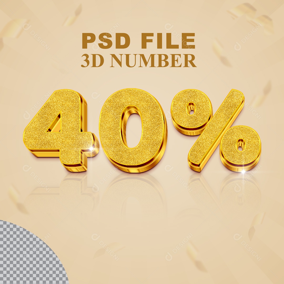 Número 3D 40% Para Composição PSD